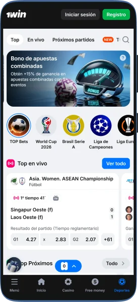 captura de pantalla de la aplicación de apuestas deportivas 1win